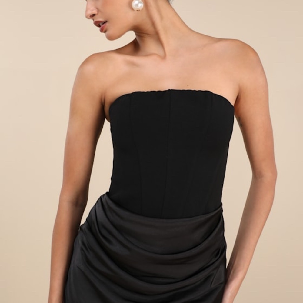 Lulus Mella Black Mixed Media Strapless Maxi Dress - Size S